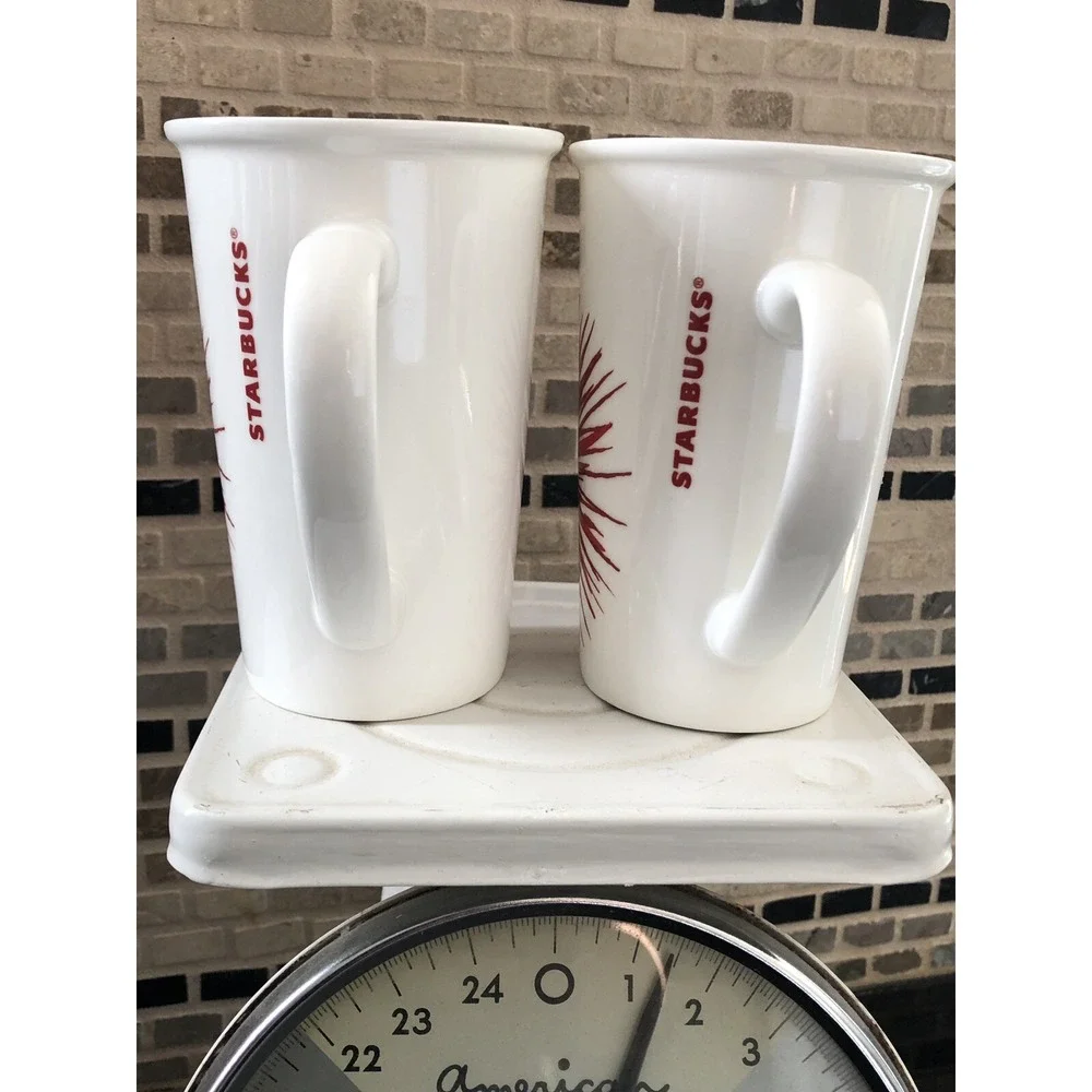Starbucks Fireworks Coffee‎ Red and White Starburst Coffee Tea Tall Mugs 2014